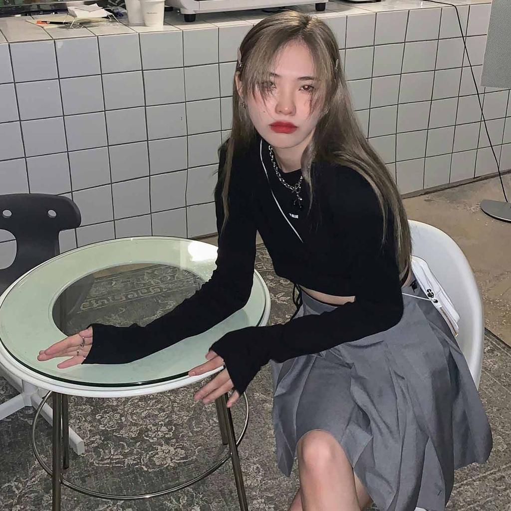 Langarm T-shirts Frauen Design Sexy Crop Ins Verbreitet Verband Tops Harajuku Ulzzang Straße Frühling Weibliche Ropa Hot Dünne Neue