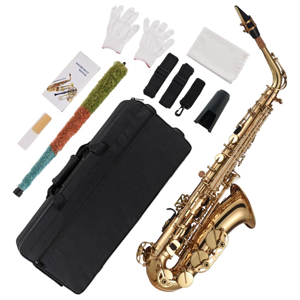 Eb Alto Saxophone Brass Lacquered Gold E Flat Sax 875 Key Type Woodwind Instrument with Cleaning Brush Cloth Gloves