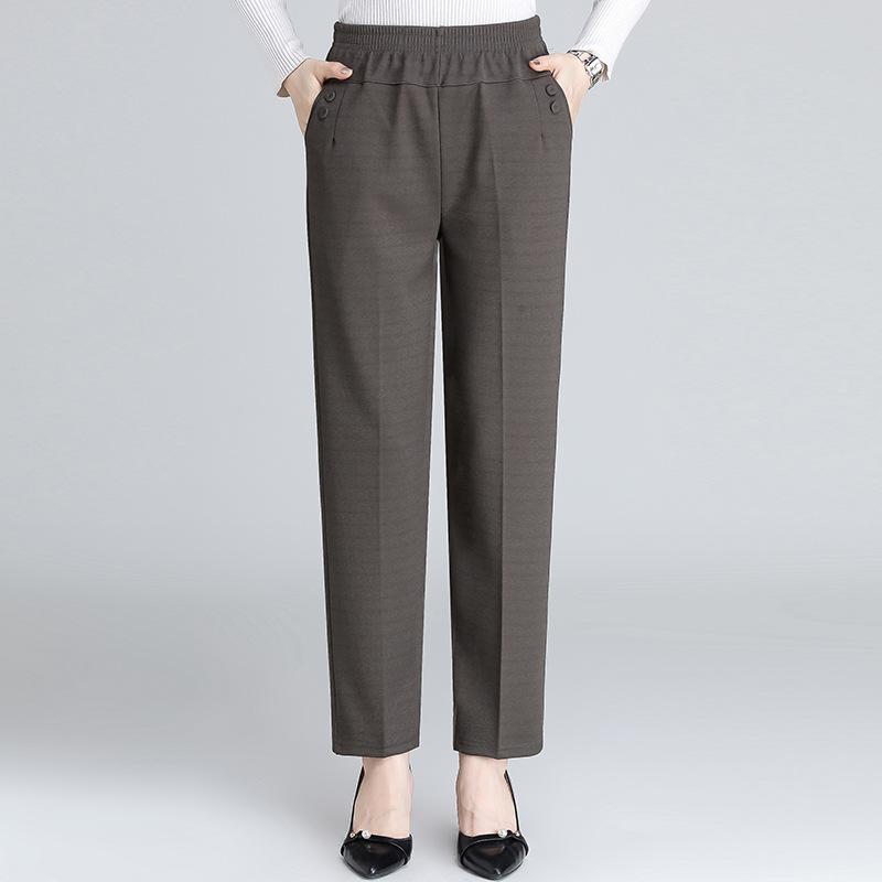 

Весенние и осенние брюки для мамы с высокой талией и эластичной резинкой, прямые брюки, повседневные брюки, брюки для женщин среднего возраста, весна 5XL темно-коричневого