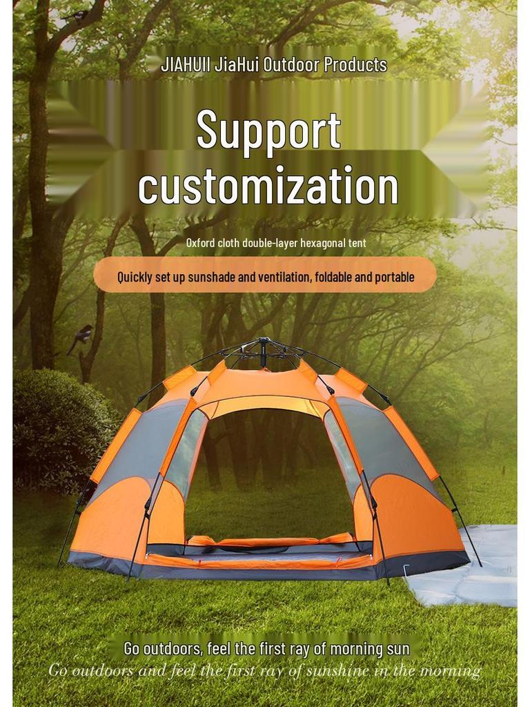 Hexagonal Double-Layer Camping Tent: Quick-Open, Portable, Windproof & Waterproof