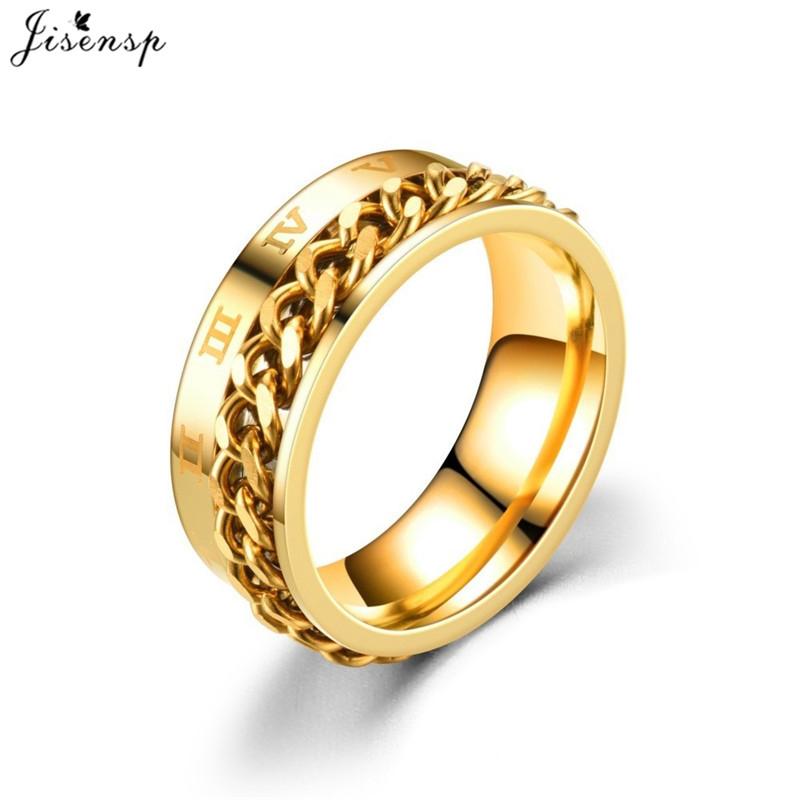 Fashion Anxiety Fidget Rings Relaxing Stainless Steel Rotatable Chain Ring for Men Women Spinner Zircon Gold Black Bague Homme