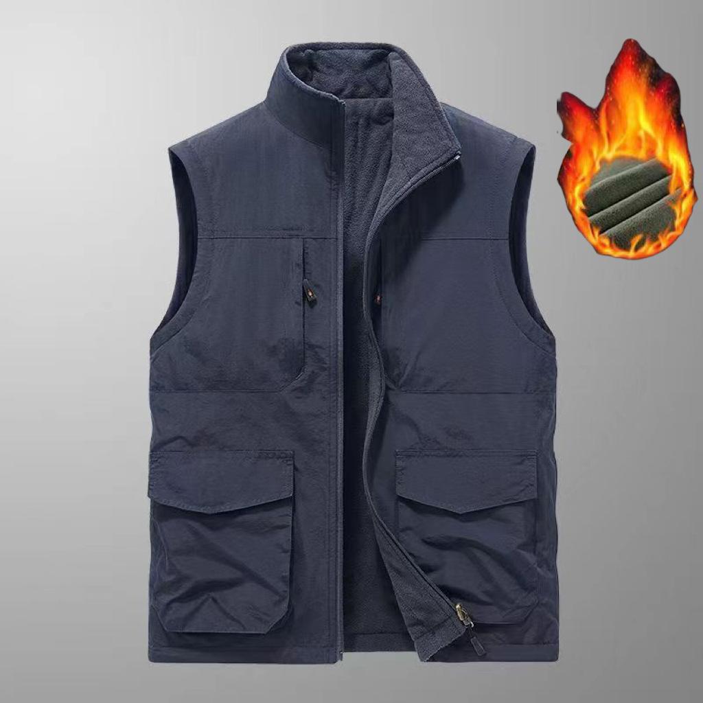 Double-sided Wear New Multi-pocket Vest Men's Winter Velvet Vest Plus Size Fleece Vest Jacket