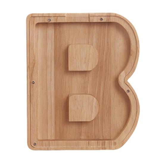 Wooden Piggy Bank with Clear Window, A-Z Letter Coin Cash Container for Kids Adults, Unbreakable Money Saving Box Decoration