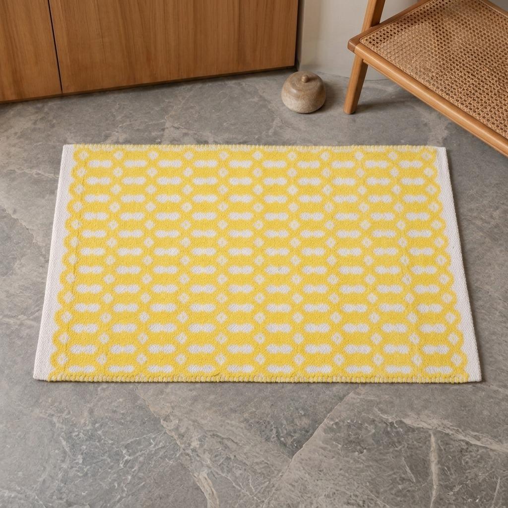 50x70cm Handwoven Cotton Chenille Doormat, Honeycomb Textured Entrance Mat, Non-Slip Washable Absorbent Floor Rug for Kitchen Bathroom Hallway Bedroom
