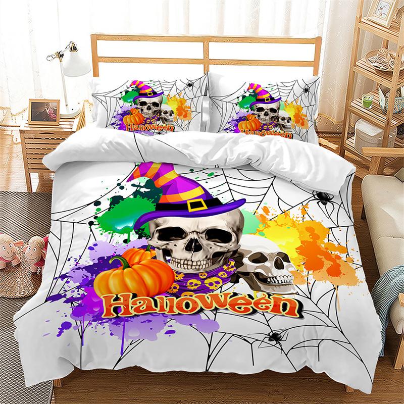 Halloween Duvet Cover Queen Cartoon Pumpkin Gamepad Quilt Cover Microfiber Horror Theme Gothic Spooky Bedding Set For Boys Teen