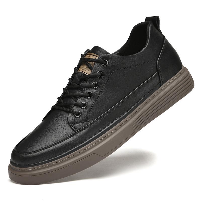 Men s Summer Hollow 8CM Height Boost Breathable Cowhide Lace-Up Platform Sneakers 43