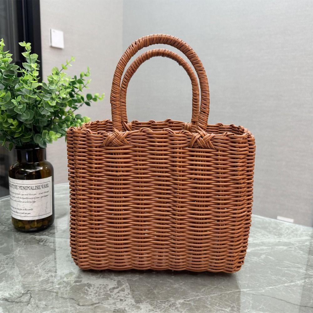 Imitation Rattan Storage Basket Square Woven Handbag Creative Hanging Baskets Flower