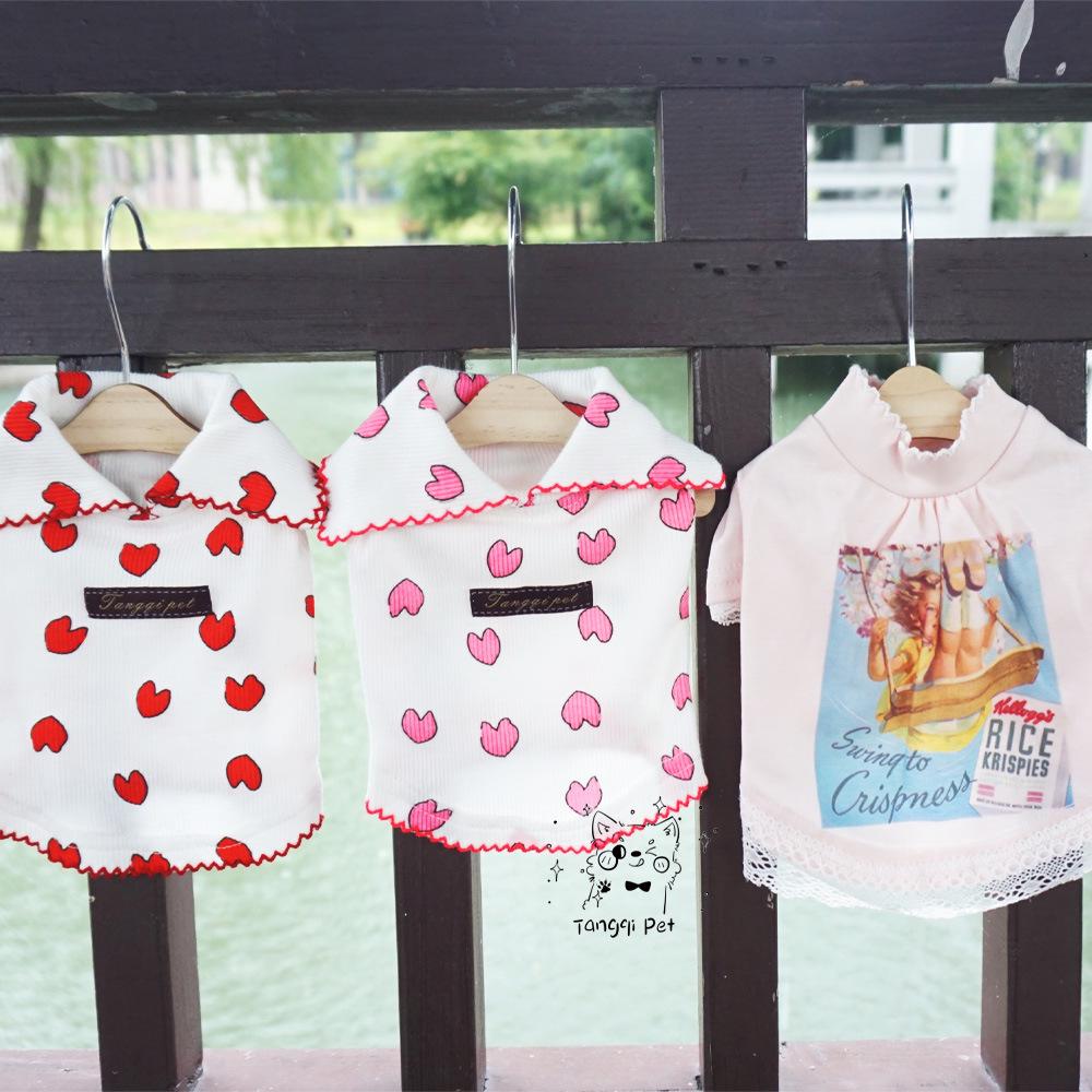 Tangqi Koszulka dla zwierząt domowych kotów i psów z kreskówkowym sercem i kołnierzykiem typu turn-down, styl japoński i koreański, lycra bawełna.