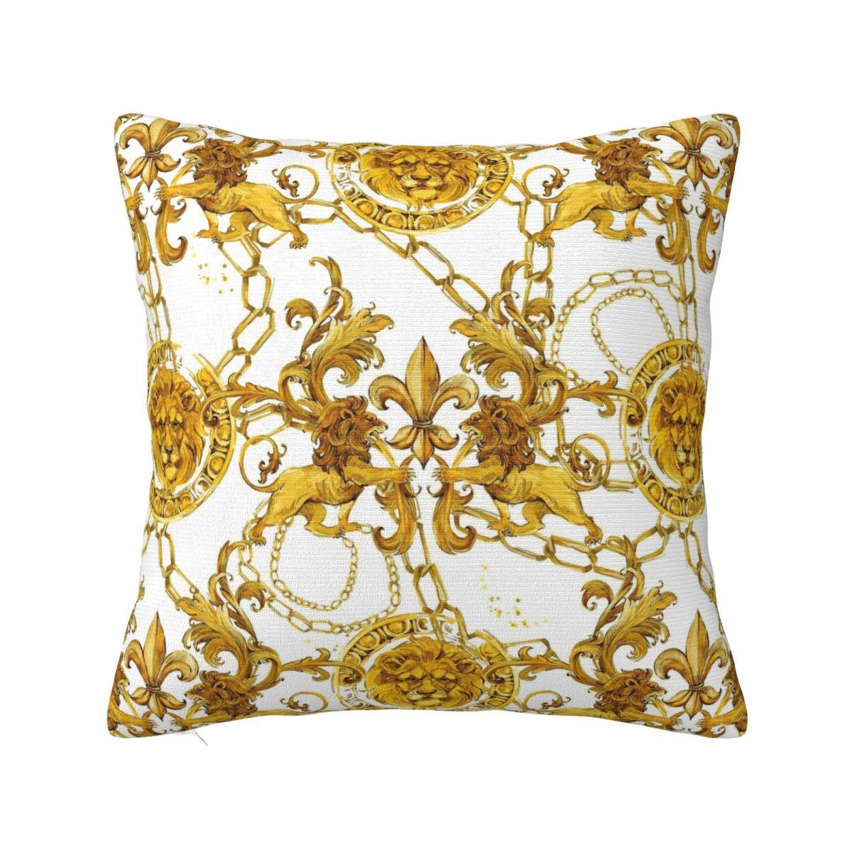 Helenal Unisex Golden Lion Baroque Vintage Pillowcase Printing Fabric Cushion Cover Gift Pillow Case Cover Home Zippered 45*45Cm