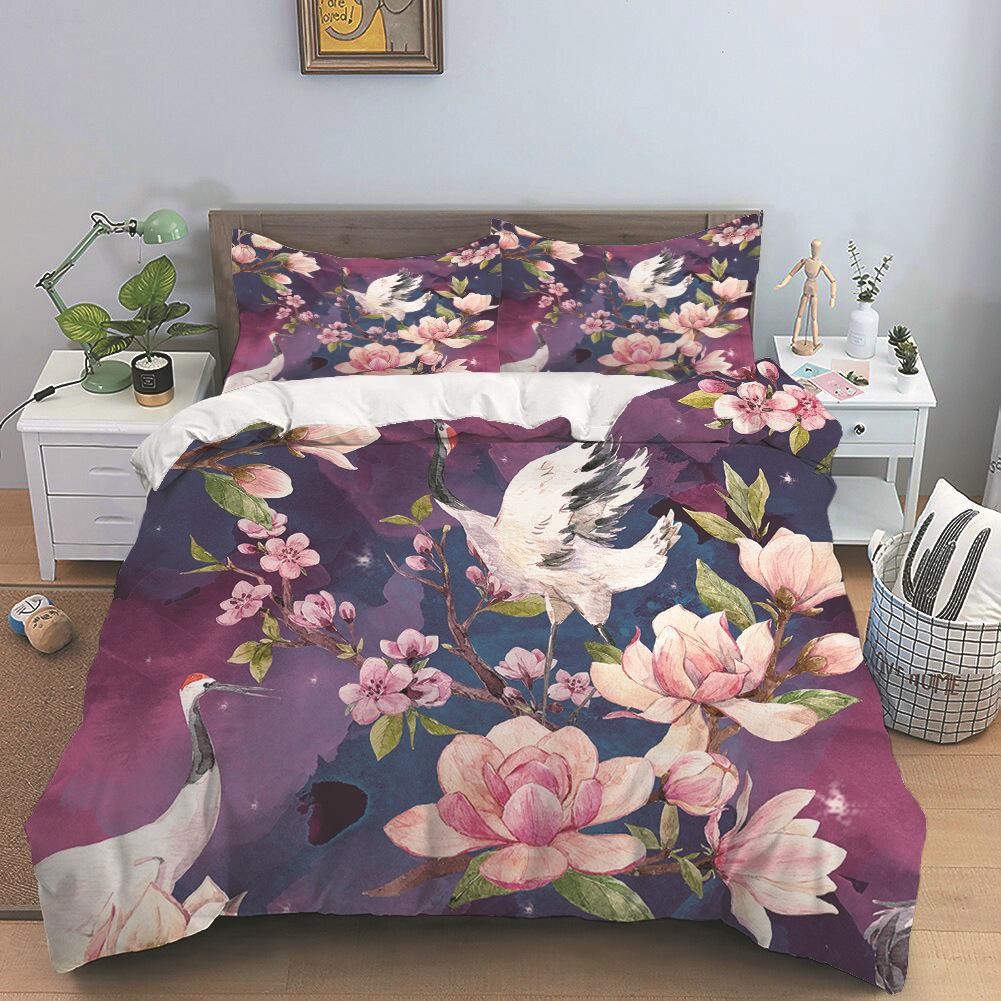 Red-Crowned Crane Bedding Sets Hand Painting Duvet Cover Chinese Style Flower Single Double Size Bed Linen With Pillowcase Women