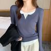 Fake Two-piece Design Sense Round Neck Long Sleeve T-shirt Autumn Women's Decoration Body Looks Thin Chic Top Base Shirt