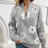 Women's Floral Pattern Half-zip Sweater Winte Warm Print Sweater