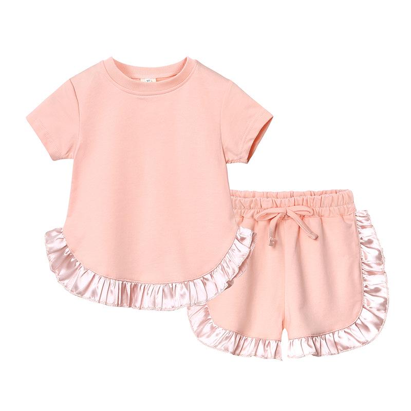 Korean Style Girls' Summer Two-Piece Set: Lace Top & Shorts
