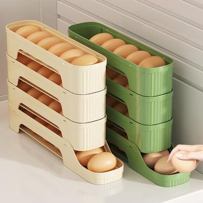 Egg Storage Box Refrigerator Organizer Large Capacity 4 Tiers Space-Saving Auto Rolling Fridge Egg Organizer Egg Dispenser