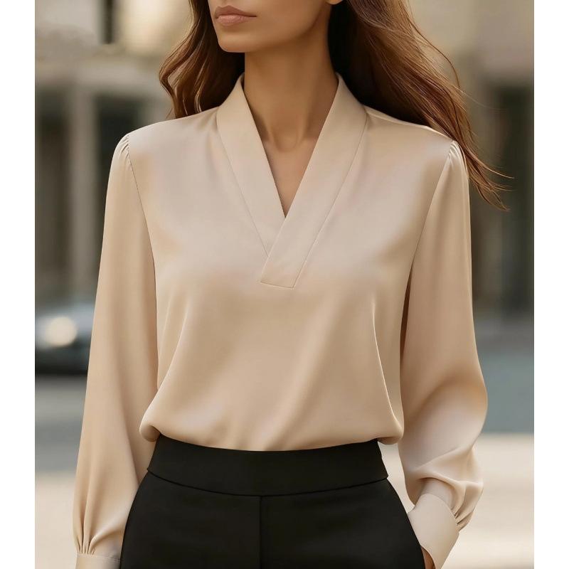 Neues V-Ausschnitt Langarm Temperament Slim Professionelles Hemd High-End Hemd für Damen