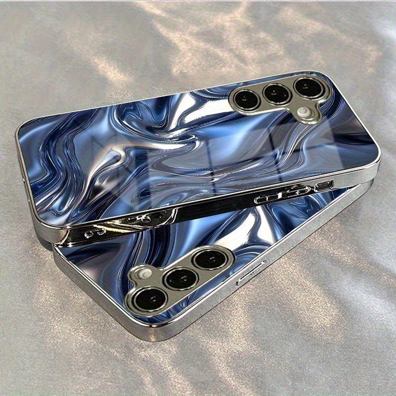 Blue Silver Swirl Electroplated Tempered Glass Phone Case Suitable for Samsung Galaxy S26 S25 S24 S23 S22 S21 and Other Models