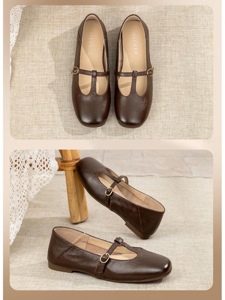 Eleganta retro höstskor 2025 med slip-on Mary Jane-skor, låg klack och fyrkantig tå och spänne.