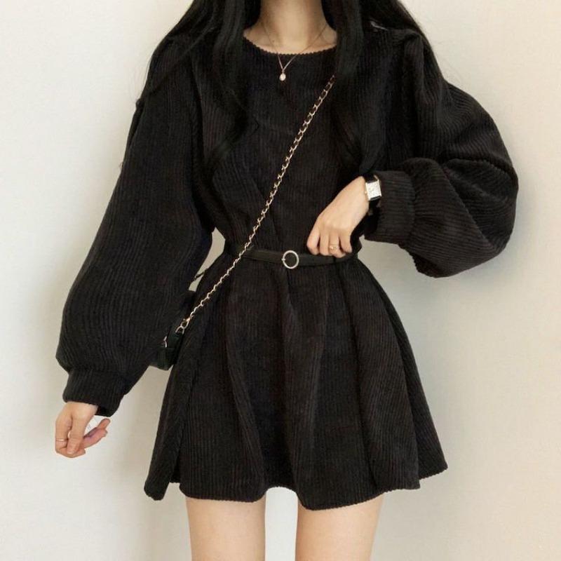 Spring and Autumn Women's Temperament Pure Desire Wind French Design Sense Niche Corduroy Dresses