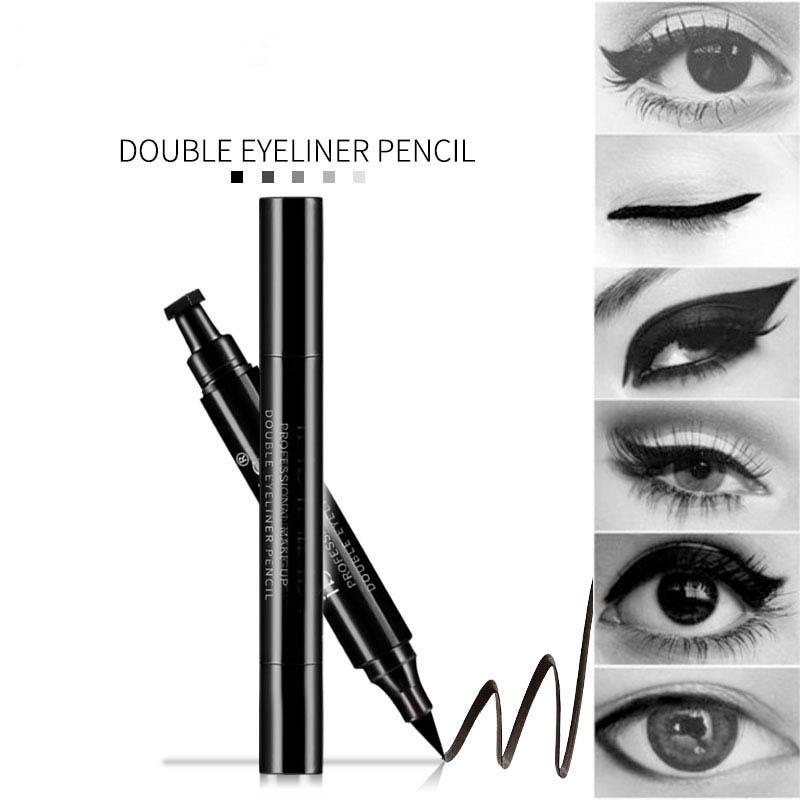 Fashion Double-Headed Stamps Eye Liner Quick Dry Waterproof Black Liquid Eyeliner Pencil Makeup Tool