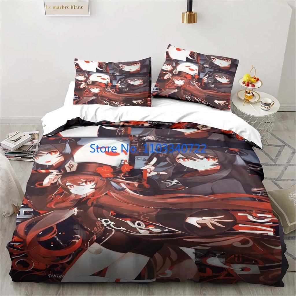 Cartoon Anime Genshin Impact Game Bedding Duvet Cover Print Comforter Cover Bedclothes for Boy Girl Bedding Sets Bedroom Decor
