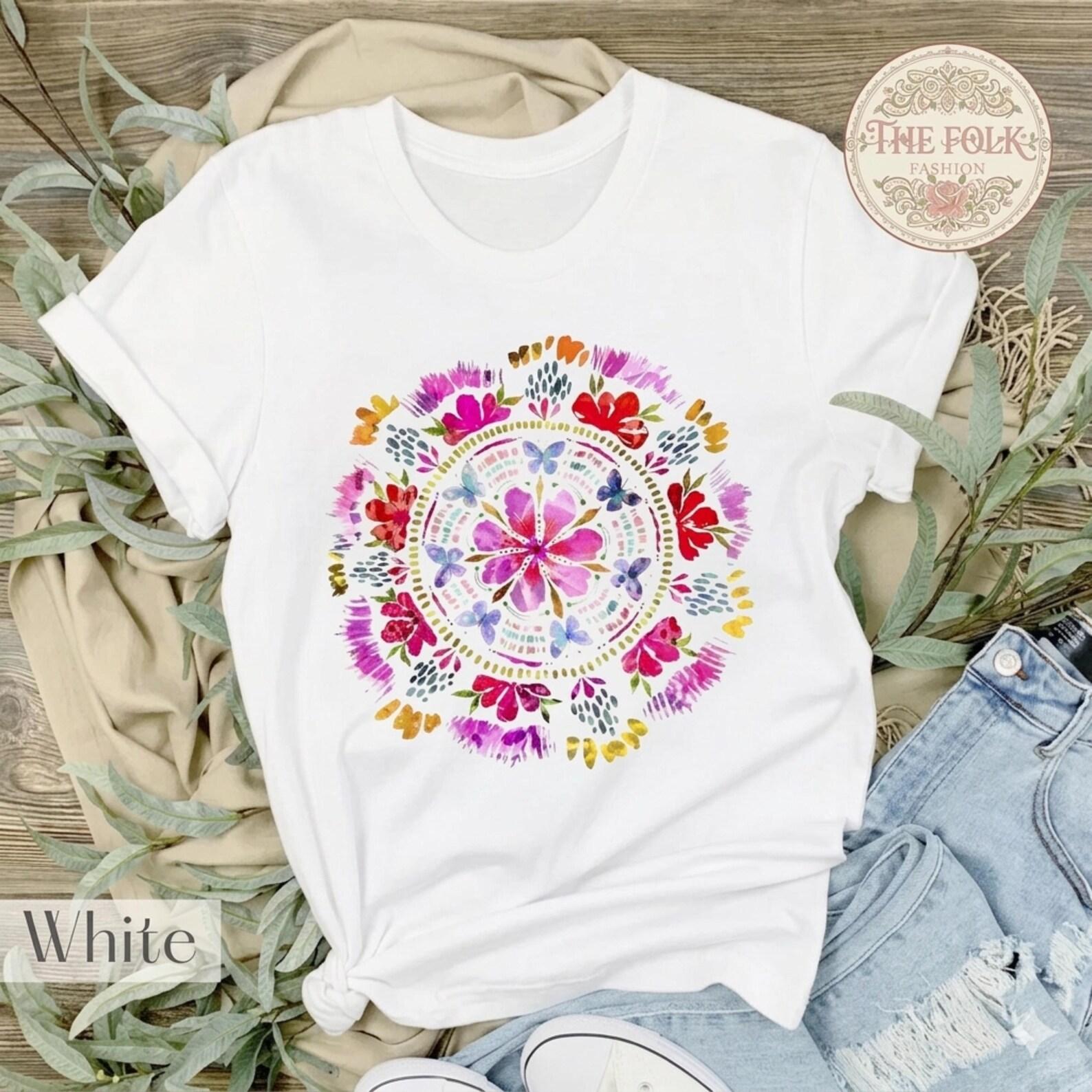 Floral Mandala Shirt, Boho Flower Graphic Tee, Bohemian Wildflower T-Shirt, Botanical Mandala Tee, Comfort Colors Spring Shirt L