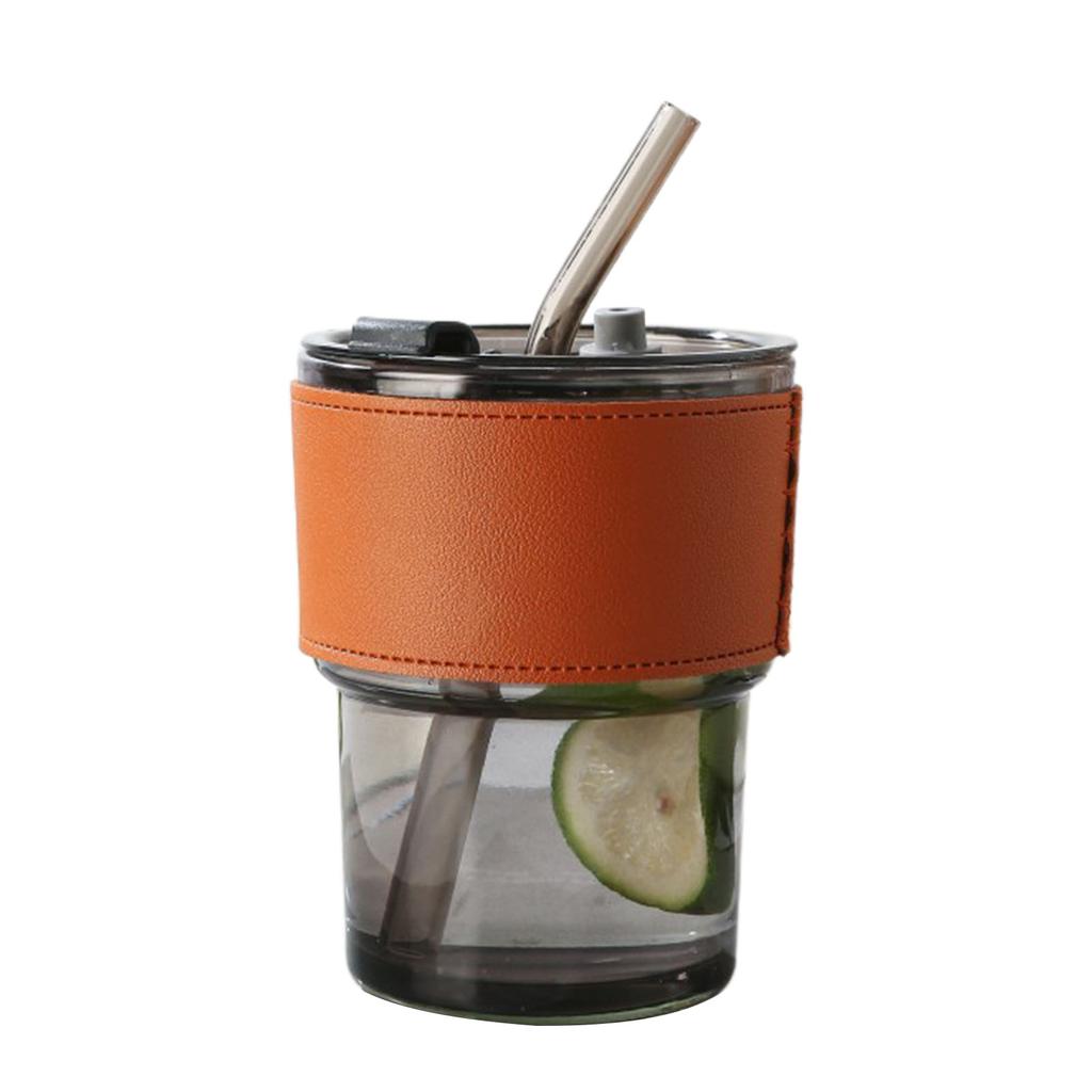 13oz/400ml Tumbler Water Bottle,Sealed Coffee Cups with Straw Lid,Thick Wall Insulated Glass Latte Cup,Amber for Iced Tea Juice