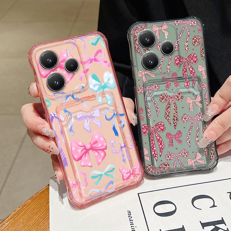Card Pocket Bag Clear Phone Case For Xiaomi 14T 13T Xiaomi 14T 13T Pro Colorful Bowknot Printed Shockproof Soft Silicone Cover