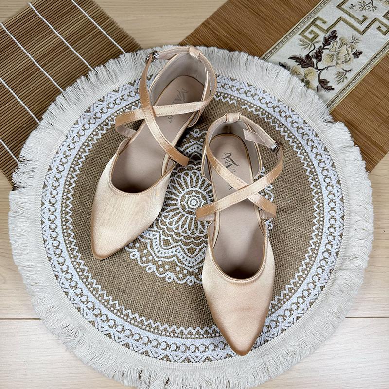 Modische Ballerinas für Damen 2025 Frühling und Herbst Neu Französische Spitzschuhe mit gekreuzten Riemchen Ballerinas Sandalen für Damen Übergröße Damenschuhe