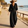 Everyday Wear Jumpsuit Women's Long Sleeve Jumpsuit, Deep V Neck Loose Wide Leg Plus Size Women Rompers, High Waist Summer Casual One Piece