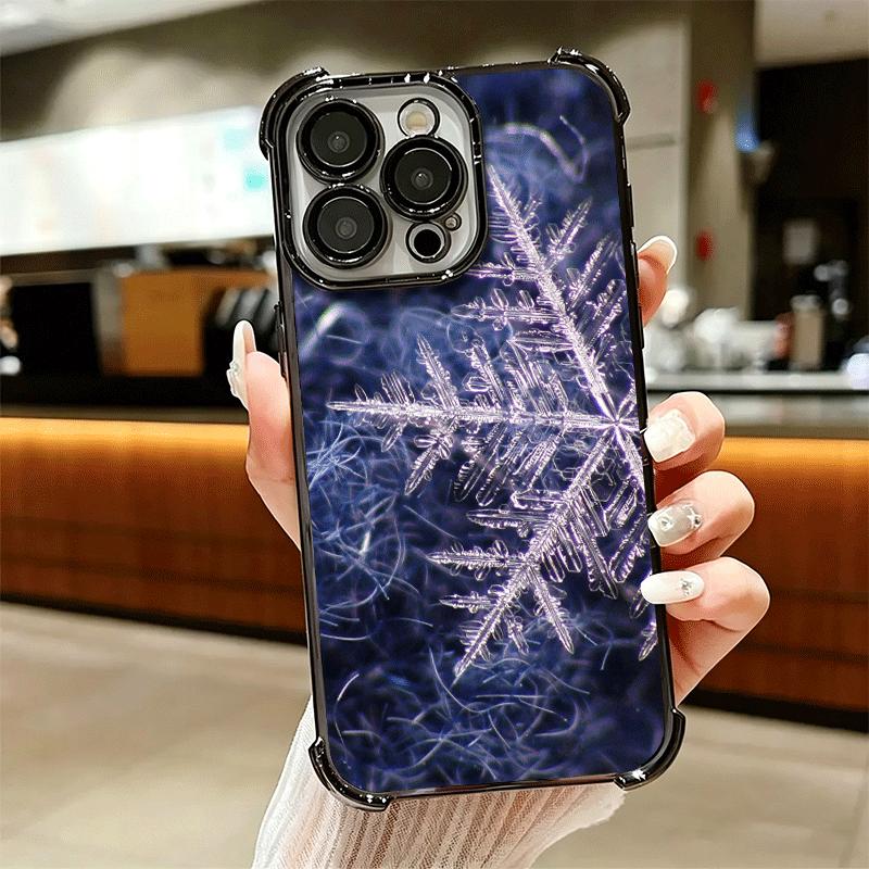 Snow Snowflake Winter Cold Plating Phone Case For Iphone 16 17 Pro Max Air 16E 14 15 Plus 12 13 Mini Anti-Fall Airabag Cover