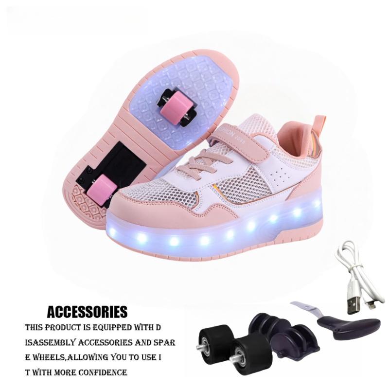 Children's Inline Skates Walking Shoes with Wheels And Lights Middle And Large Children's Retractable Flight Shoes