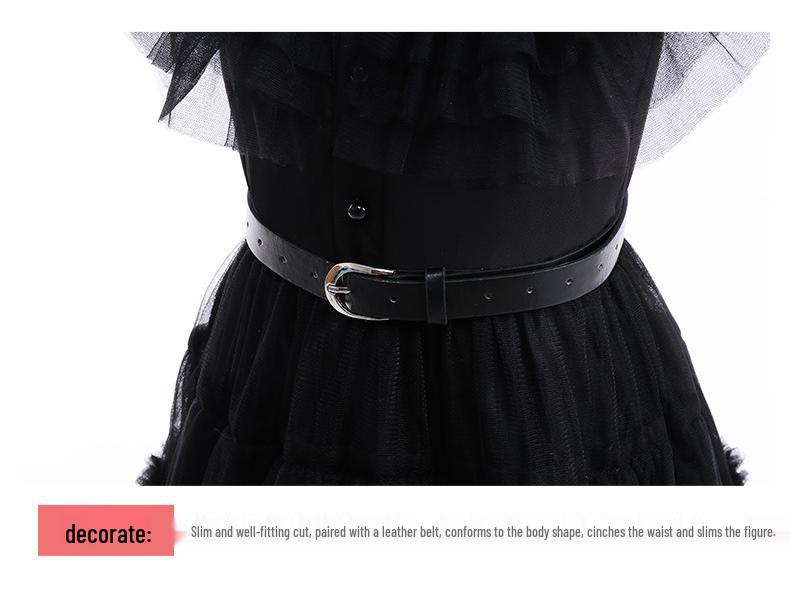 Popular Girls' Addams Family Wednesday Cosplay Dress with Puff Sleeves and Waist-Cinching Design