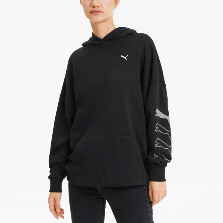 Puma Rebel Logo Printed Sports Hoodie Women Hoodies Black 582821-01