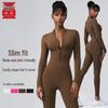 Tuta Body a Manica Lunga con Zip Huadun Transfrontaliera - Tuta da Yoga con Sollevamento Glutei, Senza Cuciture Visibili, Lunghezza Intera Europea & Americana