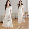 Elegant French White Summer Dress - Slim Fit, Designer Style, Long Skirt