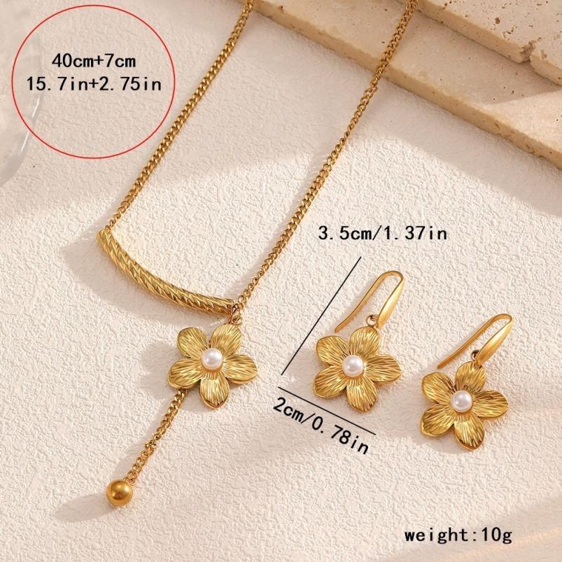 Floral Daisy Charm Necklace and Earrings Sweet Stainless Steel Flower Tassel Collarbone Chain 18K Gold Women Jewelry Set fashion