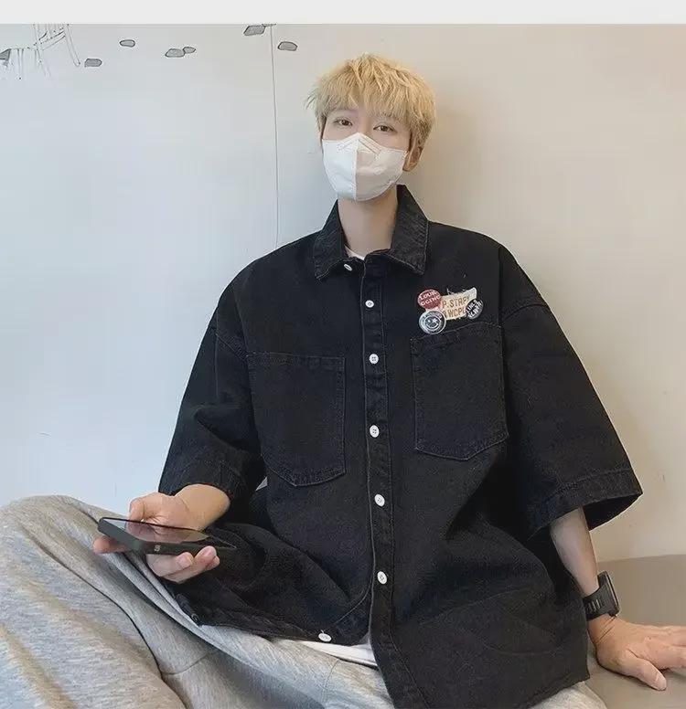 2023 Vintage Hong Kong Style Übergroßes Jeanshemd - Unisex Kurzarm Retro Design