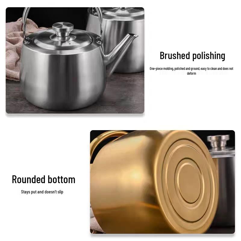 Golden 304 Stainless Steel Soup Pot and Tea Kettle for Hot Pot Restaurants, Large Capacity Commercial Use.