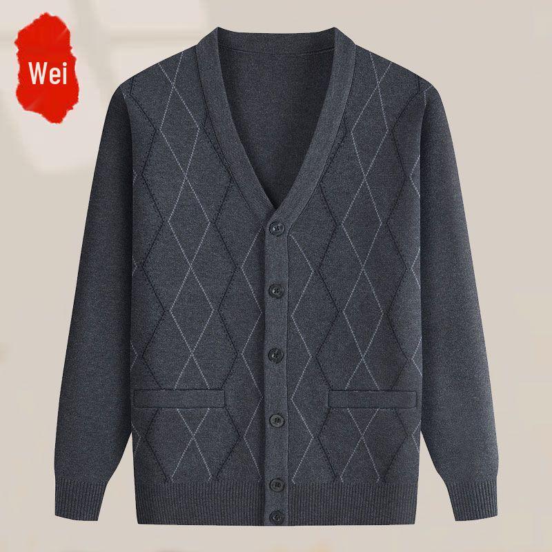 Men's Mid-Age & Elderly Knitted Cardigan: Warm, Thick Velvet Sweater Coat for Autumn/Winter