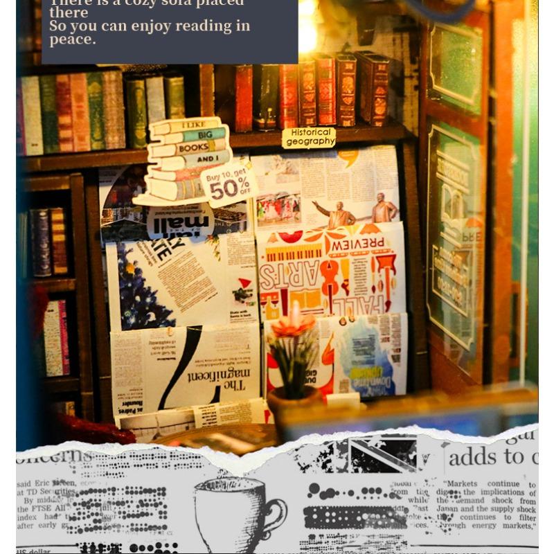 DIY Cottage Bookstore Book Stand Buckle Stitching Wooden Doll House Creative House Gift Exquisite Music Box 14+ Gifts