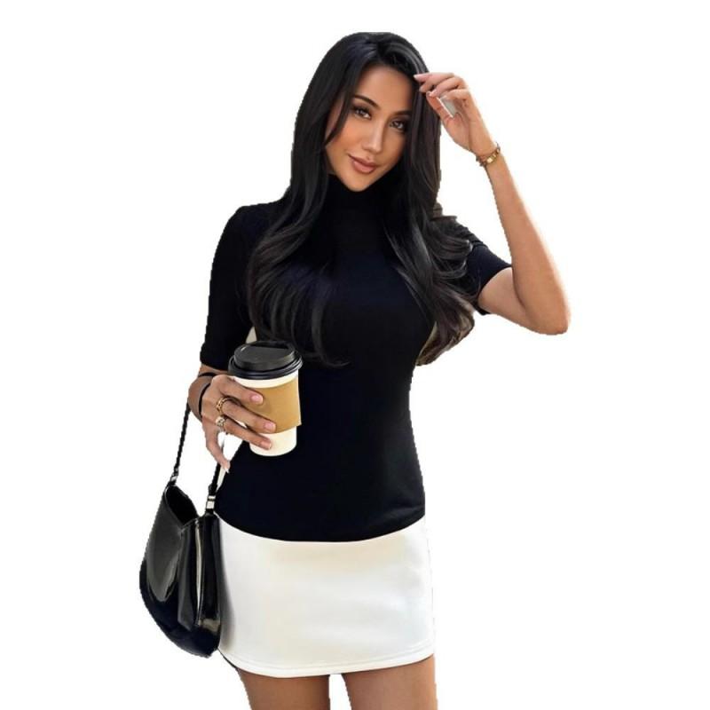 Vestito Corto aderente da Donna con Splicing a Colori a Contrasto e Mezzo Dolcevita Stile Street