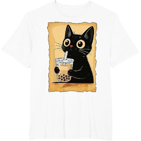 Kawaii Cat Driking Bubble Tea Cute Anime Kitty Slice T-Shirt