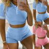 Women's Cotton Casual Outfits Crewneck Short Sleeve 2 Piece Short Set Pajamas