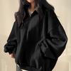 Felpa con cappuccio pullover con zip in stile coreano da donna - Vestibilità ampia, con velluto, leggera, ideale per tutte le stagioni