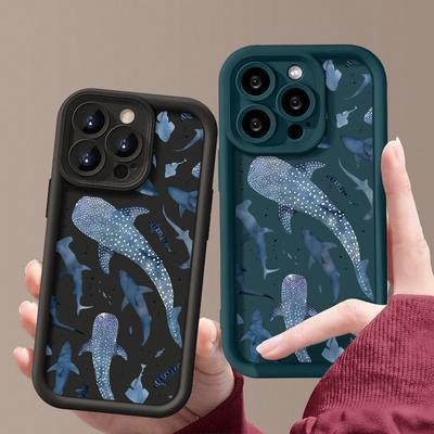 For iPhone 16 Pro Max 16E 15 14 Pro 13 12 11 Case Shell Cetacean Print Anti-Fall TPU Soft Lens Protection Shockproof Matte Phone Cover