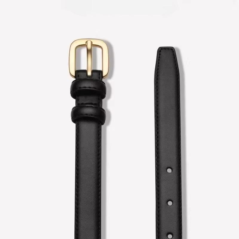 Women'S Belt With Fine Matching Western Pants 2Cm Wide Pu Leather Metal Buckle Belt Simple Versatile Decoration