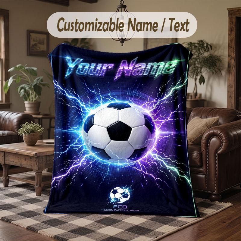 Soccer Theme Throw Blanket Custom Name Text Personalized Blanket Soft Cozy Blanket for Home Sofa Bed