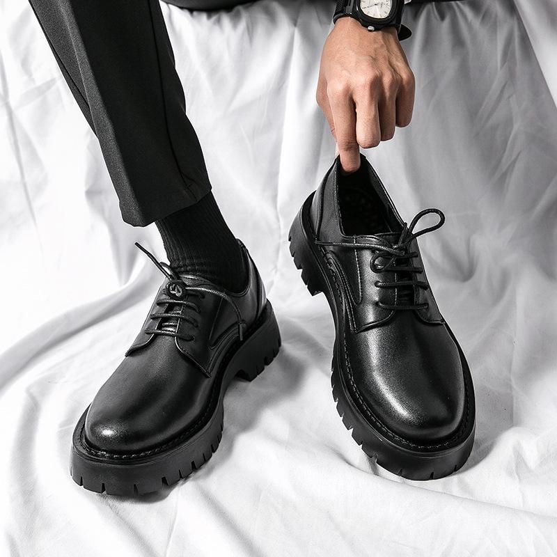 Leather Shoes Brock British Style Suit Thick Sole Heightening Black Casual Business Dress Wedding Groom Shoes