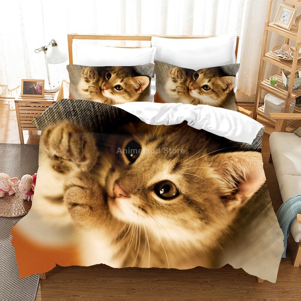 Comforter Single/Queen/King Size Modern Luxury Cute Cats & Flower - Themed Bedding Set With Ideal For