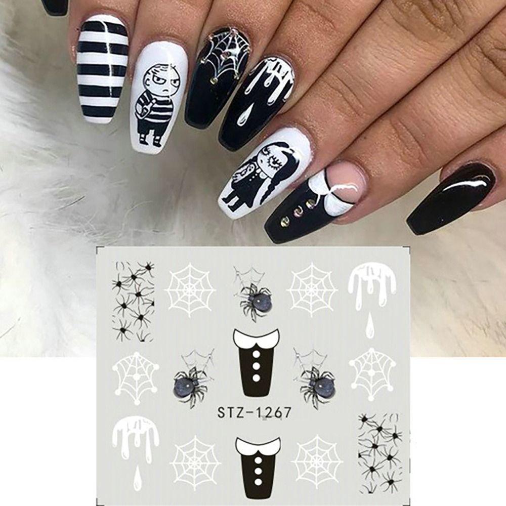 Halloween Skull Nail Art Water Decals Stickers Mummy Ghost Spiders Web DIY Nail Stickers Fake Nail Accessories